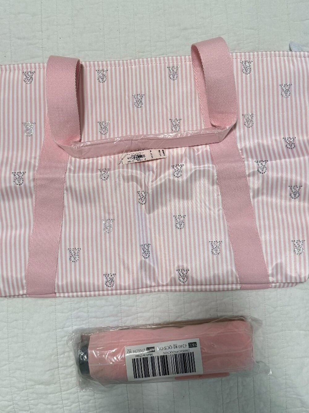 Striped Victoria Secret Tote Bag and Umbrella NWT bundle